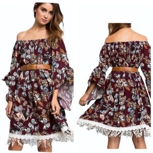 🦋 Off Shoulder Bell Sleeve Dress Butterflies